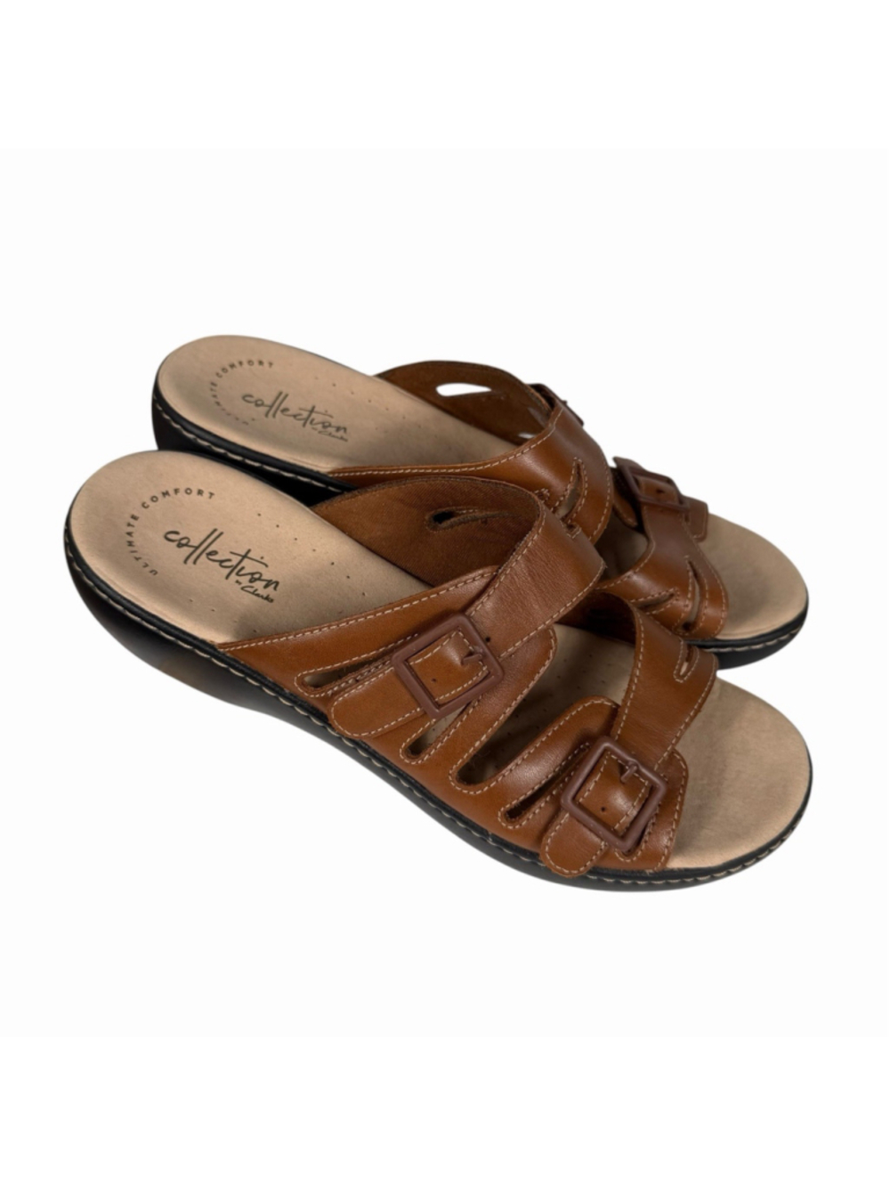 Clarks Collection Brown Comfort Walking Slide Sandals Adjustable Women's Size 9M